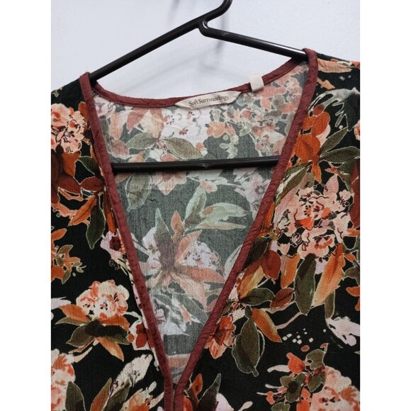 Soft Surroundings BOHO Kimono Cardigan Womens Small Floral 3/4 Sleeve Topper - Picture 4 of 10